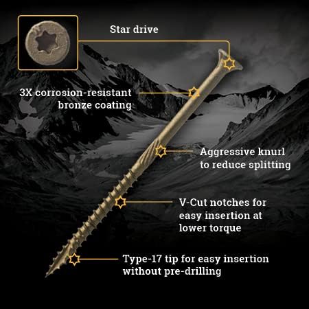 Big Timber 1BTX10312 Wood Screws 10x3-1/2" Inch T-25-Drive Bit, Bronze Star Flat Head (Approx Qty: 55)