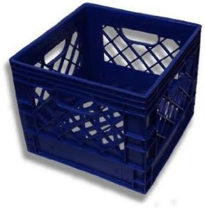 Intertrans 13x13x11 Blue Plastic Dairy Crate (4 Gallon/16 Quart, Stackable, Reinforced Handles, Heavy