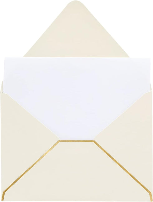 Juvale 50 Pack 5x7 Ivory Envelopes for Wedding Invitations, A7 Size with Gold Foil Edges for Bridal Shower