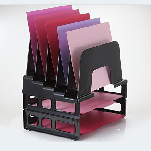 Officemate Incline Sorter - 2 Trays, 5-Compartments, Plastic, Black, 9.12w x 13.5d x 14h (22112)
