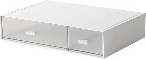Stackable Desk Organizer with 2 Drawers, Perfect for Small Item/Cosmetic Office Supplies (White)