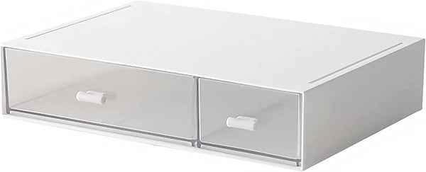Stackable Desk Organizer with 2 Drawers, Perfect for Small Item/Cosmetic Office Supplies (White)