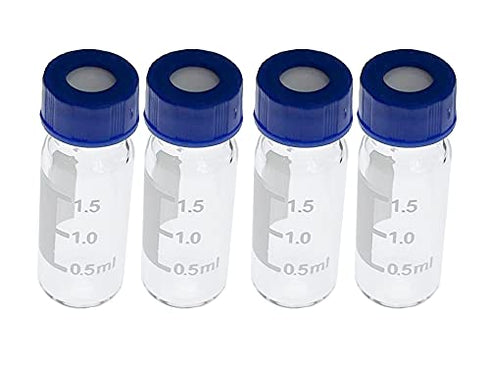2ml HPLC Vials, Lab Autosampler Vials, 9-425 Clear Vial with Writing Area and Graduations, Screw Cap, Red PTFE and White Silicone Septa, 100 Pcs/Pack