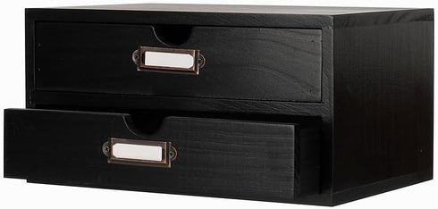 Wooden Storage Box Rustic Desktop Organizer with 2 Drawers, Office Desk Accessories Shelf, Small Craft Storage