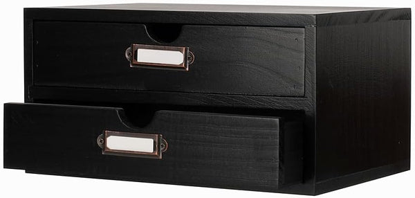 Wooden Storage Box Rustic Desktop Organizer with 2 Drawers, Office Desk Accessories Shelf, Small Craft Storage