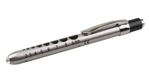 EMI Stainless Steel Diagnostic Medical Penlight with Pupil Gauge and Click Trigger in Silver