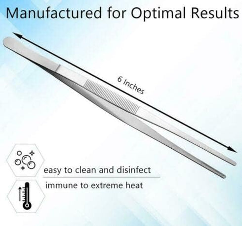 6" (15.24 cm), Precision Blunt Serrated Tips Stainless Steel Thumb Forceps Tweezers Comfortable Ridged Handle