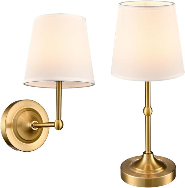 Battery Operated Table Lamp Wall Sconce Set of 2, Gold 2-in-1 Rechargeable