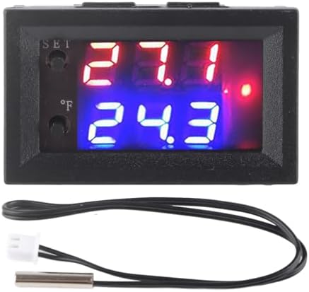 DC 12V All Purpose Digital Temperature Controller Thermostat with Sensor, Programmable Dual Color LED Display