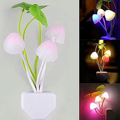 Tuelaly 1PC Cute Night Light, US EU Plug Adapter LED Night Lamp Discolor Light Sense Control Mushroom Lamp