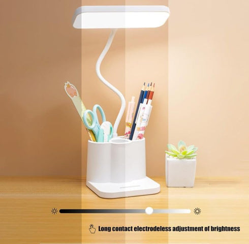 Gooddyiyukey 3 Dimmable Desk Lamp with Pen Holder, Reading Modes Gooseneck Adjustable Rechargeable Small Desk Lamp