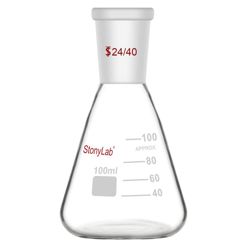 StonyLab 24/40 Borosilicate Glass Erlenmeyer Flask, Heavy Wall Flask with 100ml Capacity