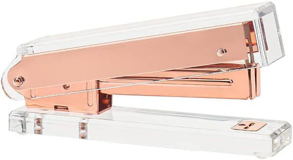 Clear Acrylic Stapler, Rose Gold Desktop Stapler, Cute Mini Staplers for No.10 Staples Refill, Heavy Duty
