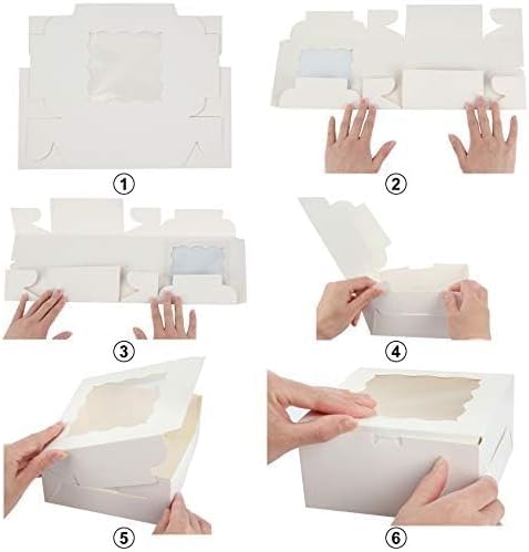 60 Pcs Bakery Boxes with Window, 6 x 6 x 3 Inches, White Cookie Boxes for Baked Goods
