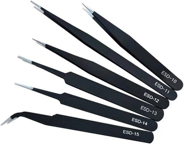 6PCS Precision Tweezers Set, Upgraded Anti-Static Stainless Steel Tweezers for Electronics, Soldering, Jewelry-Making