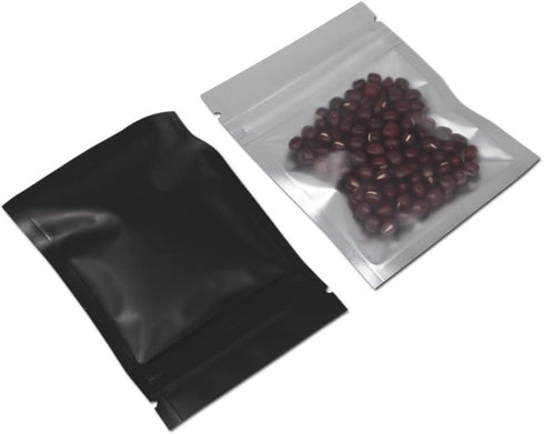 FERENLI 100 Pcs Mylar Zipper Lock Food Storage Bag, Matte Aluminum Foil Airtight Bag with Front Window (8.5x13cm, Black)