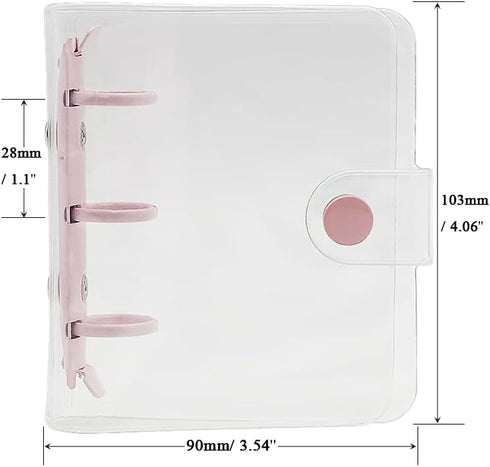 Super Mini Clear 3 Ring Binder Cover Pink Round Ring PVC Binders Snap Closure Loose Leaf Folders Sealing Edge Notebook Shell File Folders Album Binders by MEI YI TIAN