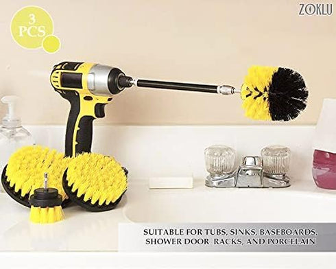 3 Set 2/3.5/4 1/4" Pcs Drill Brush Attachments for Cleaning - Drill Brush Scrubber with Nylon Bristles, in Heads, Hex