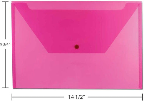 JAM PAPER Plastic Envelopes with Snap Closure, Legal Booklet 9 3/4 x 14 1/2, Fuchsia Pink, 3/Pack
