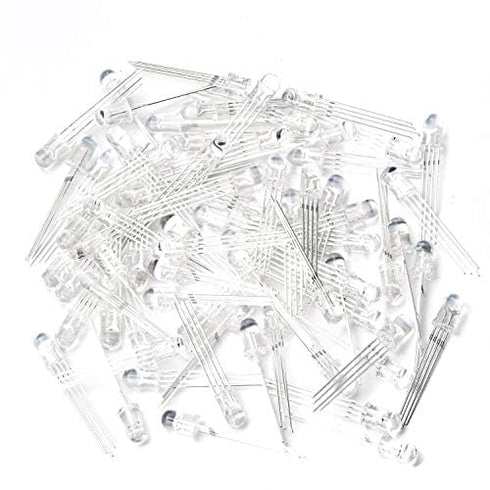 CHANZON 100 pcs 5mm RGB Multicolor LED Diode Lights - Common Cathode, Clear Round Transparent 4 pin