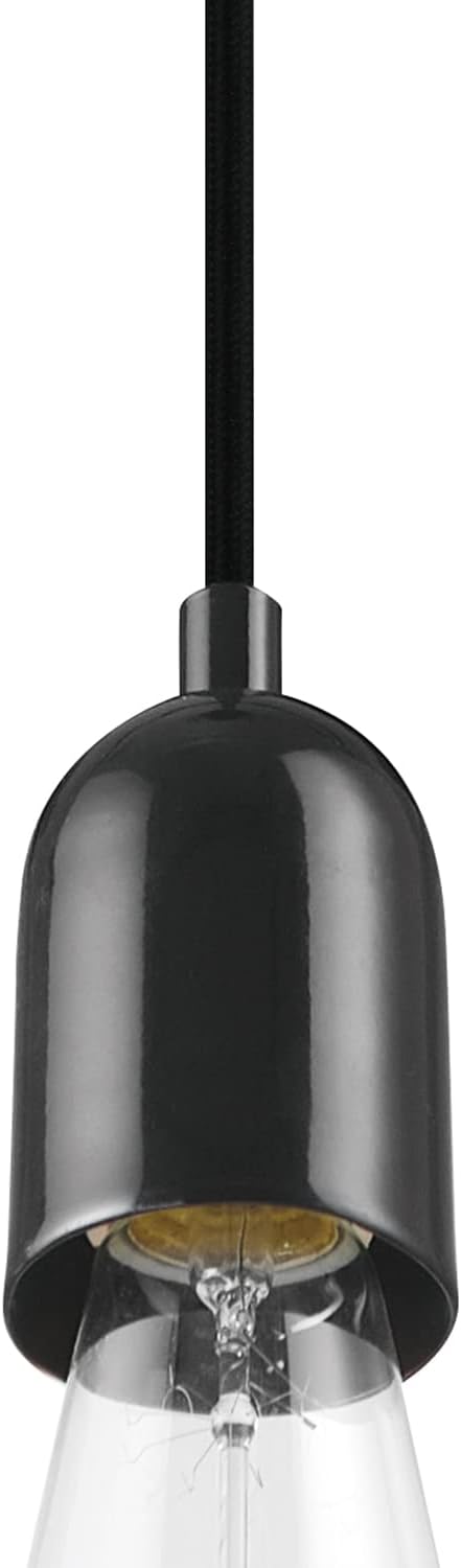 60614 1-Light GLOBE Electric x Novogratz Pendant Light Fixture, Glossy Black, Faux Ceramic Socket, Braided Fabric Cord