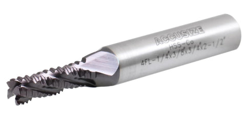 Accusize Industrial Tools M42 8% Cobalt TiAlN Roughing End Mill, 1/4" Diameter, 3/8" Shank Diameter