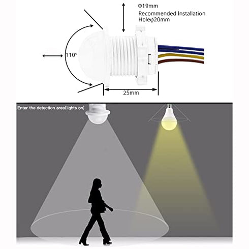 Scpopfer 2Pack 100-240V 40W Motion Sensor Light Switch PIR Human Body Activated LED Sensors Home Smart Infrared