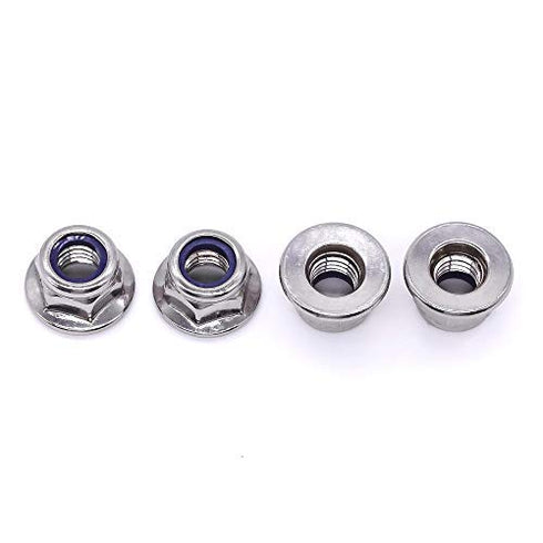 M8 x 1.25mm Flange Washer Nylon Insert Hex Locknuts - 10 PCS, 304 Stainless Steel 18-8, Bright Finish