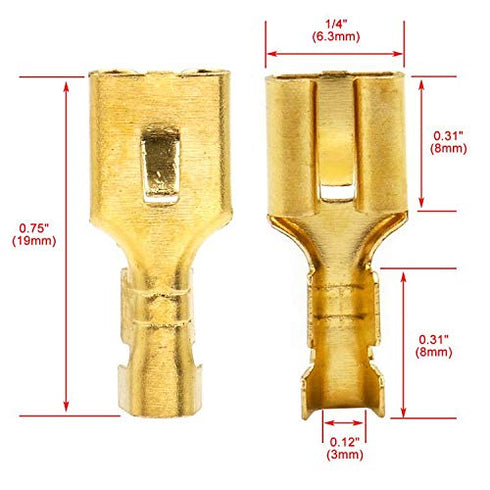 Baomain Female Spade Quick Splice Crimp Terminals, 6.3mm Non Insulated, 100 Pcs