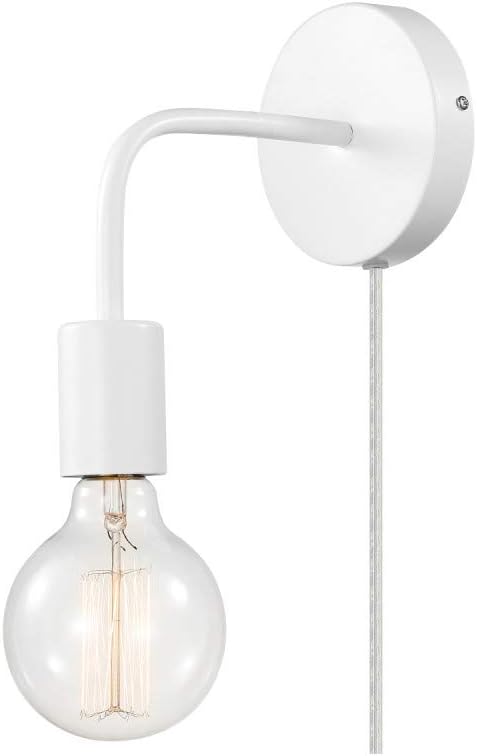 GLOBE Electric 51489 1-Light Plug-in or Hardwired Wall Sconce, Matte White, 6ft