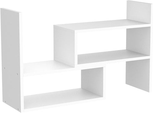 Expandable Wood Desktop Bookshelf - Adjustable Office Storage Rack, Display Shelf for Supplies