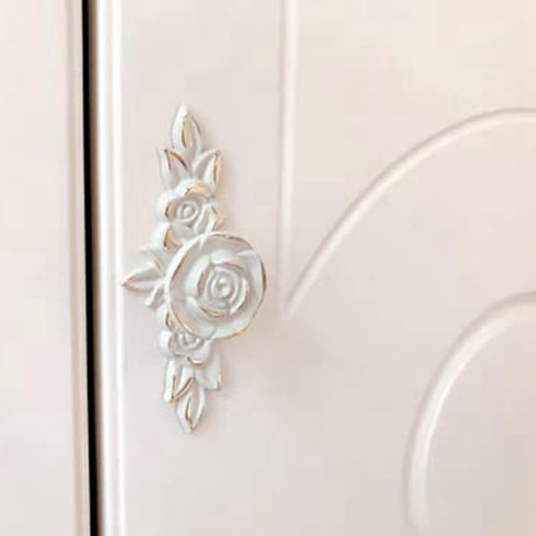 Hlsicnalm 4 Pcs Flower Drawer Pull Handles Rose Knob with Plate for Dresser Vanity Nightstand Cupboard