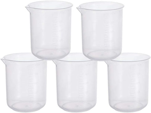 Auniwaig 500ml Plastic Beaker, Graduated Lab Measuring Cup with Spout, Transparent Polypropylene, 5PCS