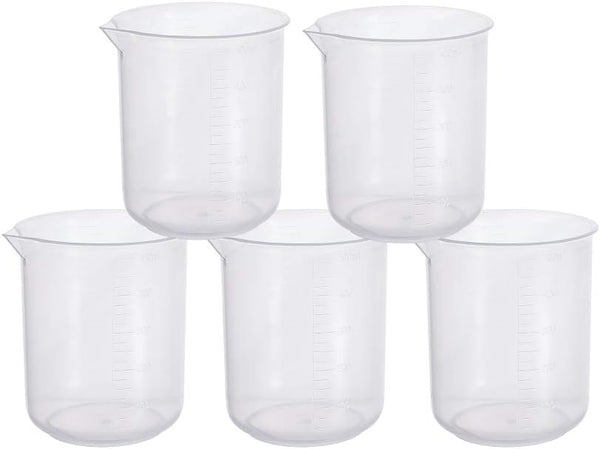 Auniwaig 500ml Plastic Beaker, Graduated Lab Measuring Cup with Spout, Transparent Polypropylene, 5PCS