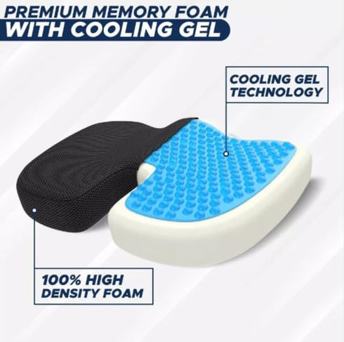 Generic Tailbone Gel Ergonomic Seat Cushion Memory Foam Non-Slip Pad for Sciatica, Back & Pain Relief; Office Chair