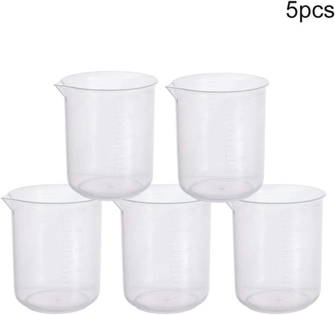 Auniwaig Plastic Beaker 500ml/17 Oz Lab Measuring Cup Graduated Beaker with Spout, Transparent Polypropylene Beaker Cups for Science Experiment Kitchen School Teaching Supplies 5PCS