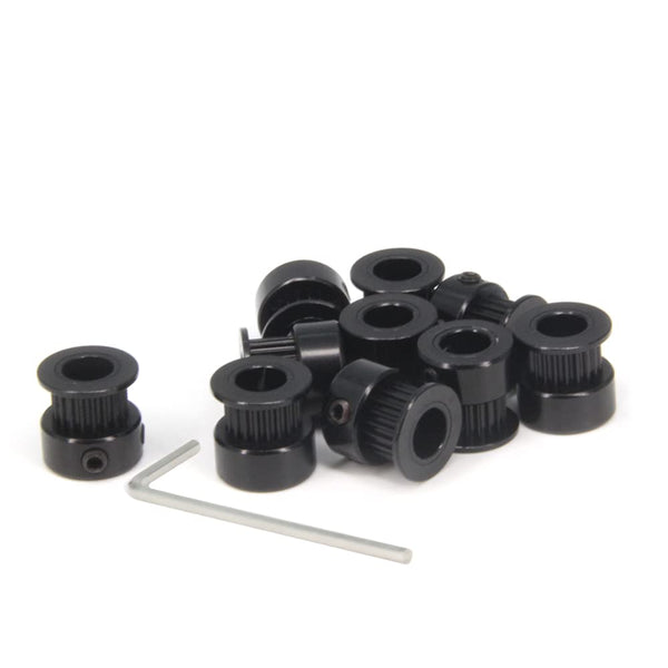 Zeberoxyz 10pcs GT2 Pulley Wheel Set, 20 Teeth 8mm Bore Black Aluminum Timing Belt Idler for 3D Printer