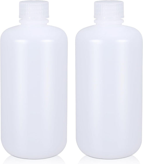 500ml/2 Pcs HDPE Narrow Mouth Round Container, Leak Proof Plastic Lab Chemical Reagent Bottles, Water Sample
