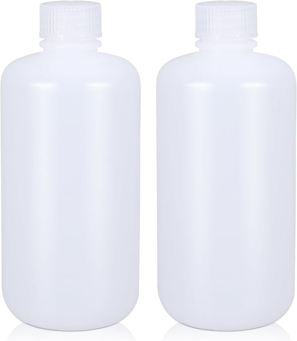 500ml/2 Pcs HDPE Narrow Mouth Round Container, Leak Proof Plastic Lab Chemical Reagent Bottles, Water Sample