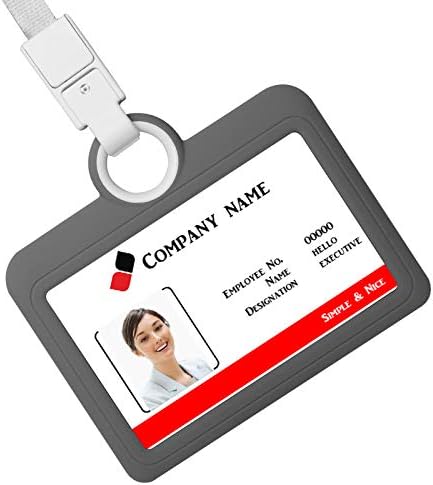Badge Holder Silicone Horizontal ID Badge Card Holder with Lanyard Neck Strap, Heavy Duty for Offices Supplies (Grey)