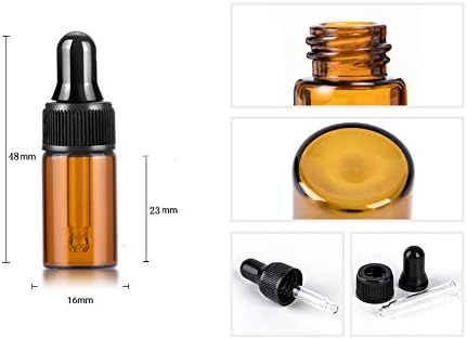 50 Pack, 3ml Amber Glass Dropper Vial for Essential Oils, Empty Glass Eye Dropper Bottle with Black Screw Cap