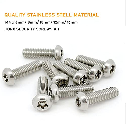 binifiMux 50pcs T20 M4 Torx Bolts Button Pin Head Security Screws Assortment Kit with Wrench, Stainless Steel,