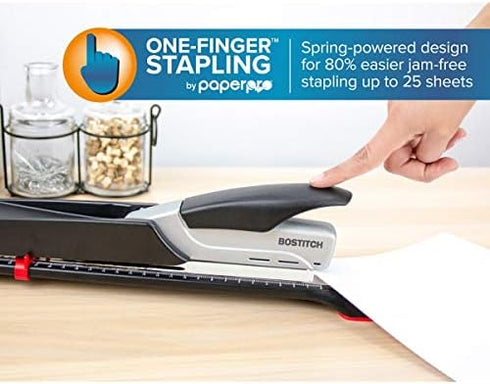 Bostitch Office Booklet Stapler, One Finger, Long Reach, Spring Powered, Silver (1610)
