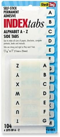Redi-Tag Permanent Alphabetical Tab Indexes, 104 x Tab, Printed A-Z