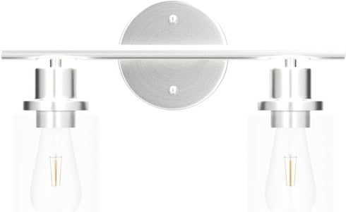 Apenath 2-Light Wall Sconce Light Fixtures, Brushed Nickel Finish Wall Light with Clear Glass Shade, Modern Vanity