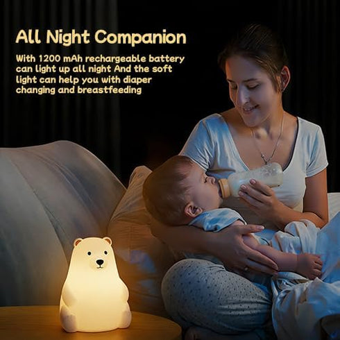 DNBFLLK 3 Polar Bear Silicone Night Light for Kids Nursery Bedroom - Tap Control, Adjustable Brightness, USB