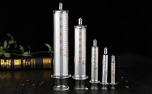 Glass Laboratory Syringes with Caps, 1 Pack, 100cc/ml for Industry