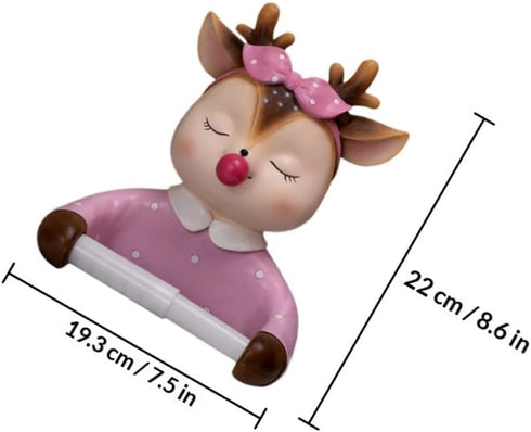 WOONEKY Wall-Mounted Pink Toilet Paper Holder Tissue Storage Rack Cute Deer Design Bathroom Roll Paper Rack