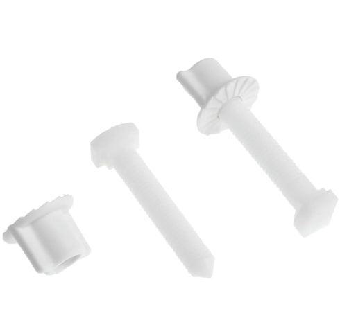 2Pcs White Plastic Toilet Seat Screws and Nuts, Hinge Bolts Replacement Parts with Washers for Toilet Seats