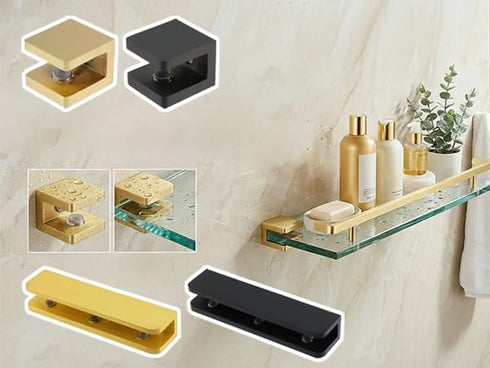 0.87" Inch 0.24"-0.32"(6-8mm) 4 KUMGROT Shelf Square Clips, Gold Pure Copper U Bracket Brass, Adjustable Support